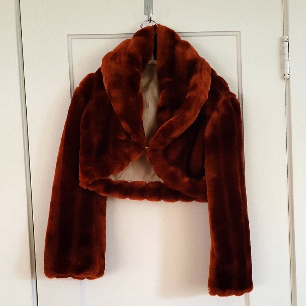 Final Touch Brown Teddy Jacket with Cropped Design and Plush Material